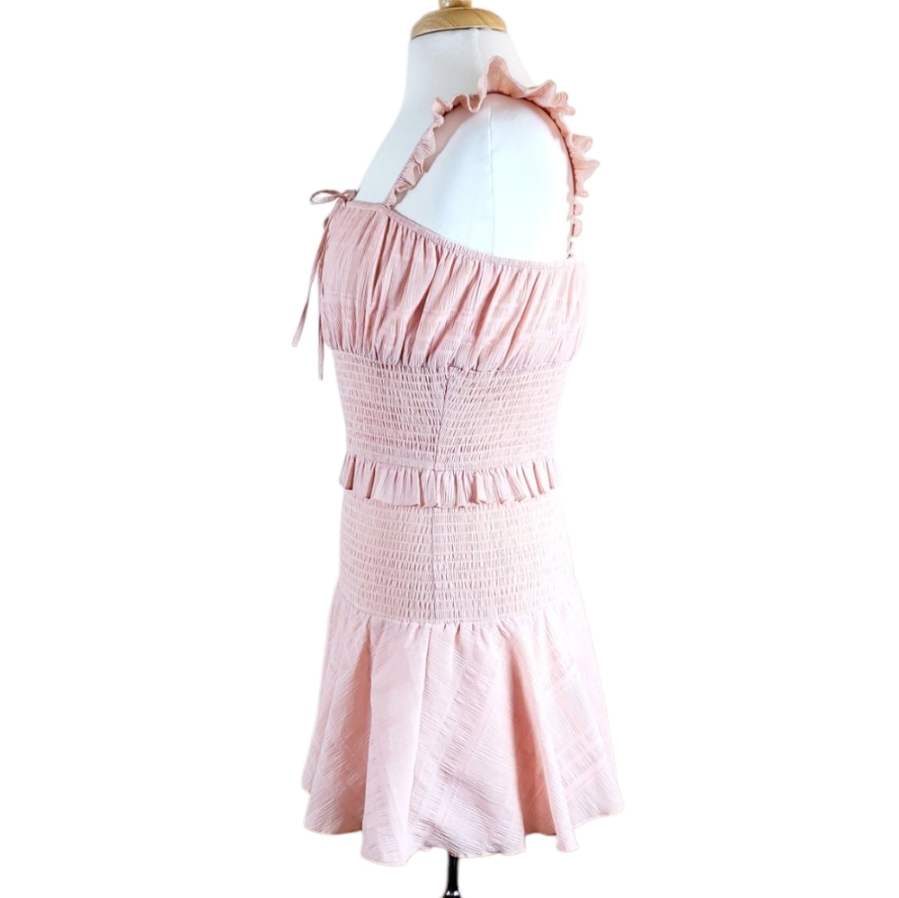 TULAROSA Janine Baby Pink Super Micro Mini Dress Smocked Ruffles M - Picture 4 of 10